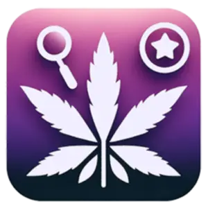 Logo of Best Marijuana Labels, featuring a stylized purple cannabis leaf with a magnifying glass and a star symbol in white, set against a gradient purple background.