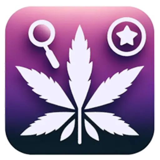 Logo of Best Marijuana Labels, featuring a stylized purple cannabis leaf with a magnifying glass and a star symbol in white, set against a gradient purple background.